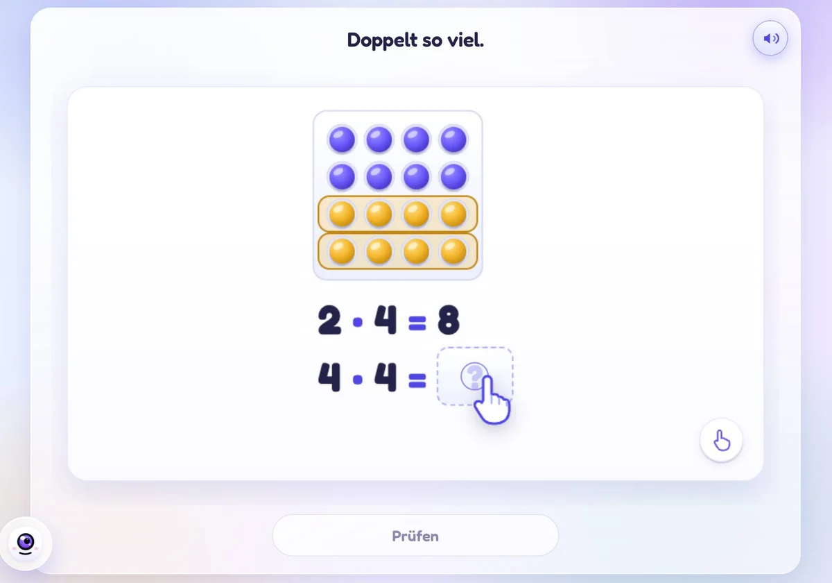 Malaufgabe verdoppeln: aus 2 · 4 = 8 wird 4 · 4
