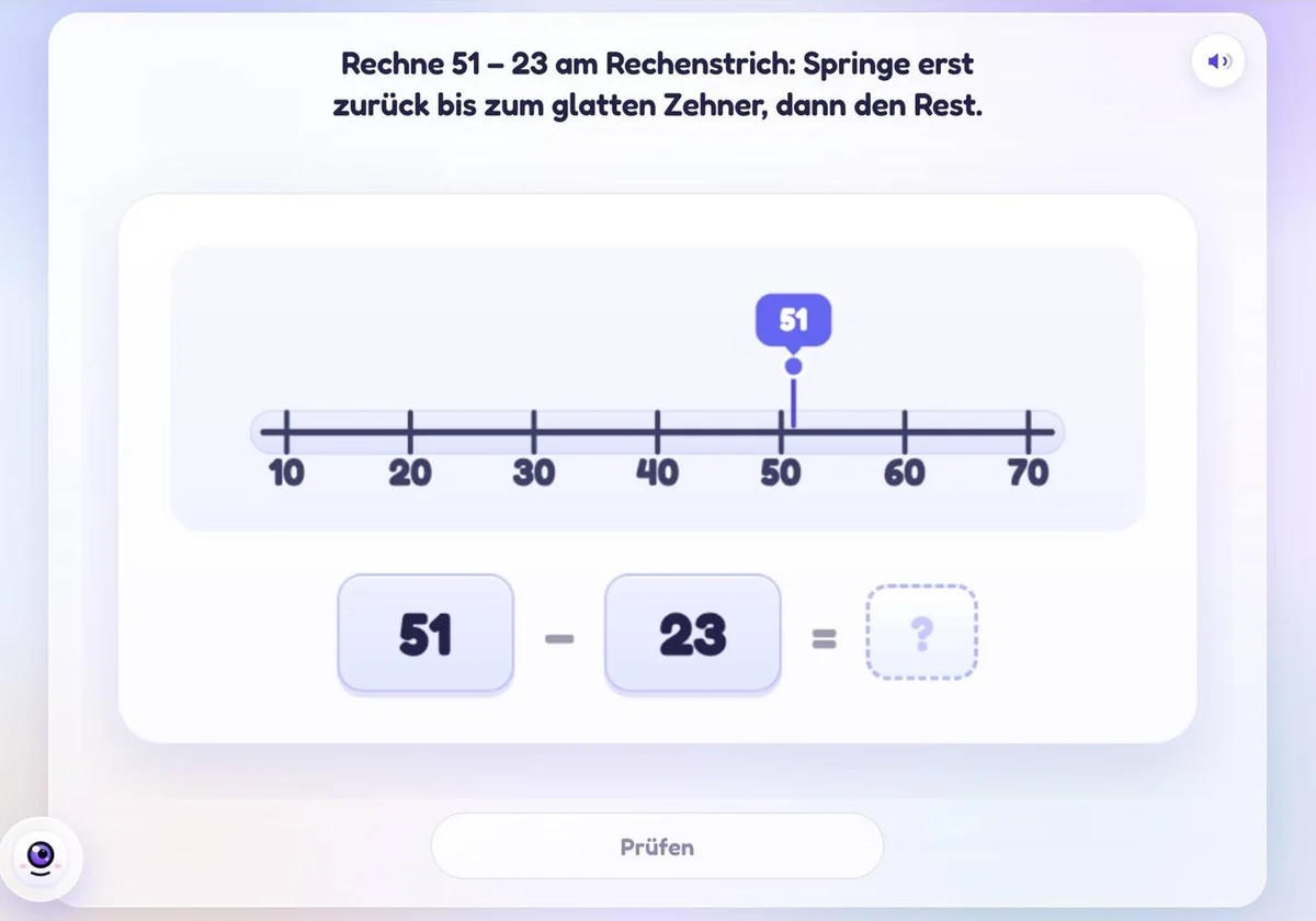 Rechenstrich Minus: 51 − 23