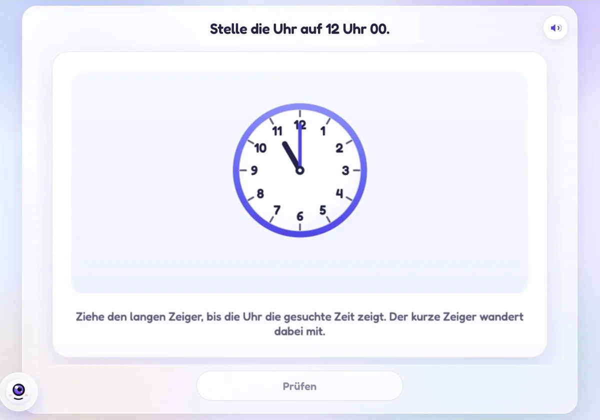 Uhr stellen: Zeiger ziehen, bis die Uhr 12 Uhr zeigt